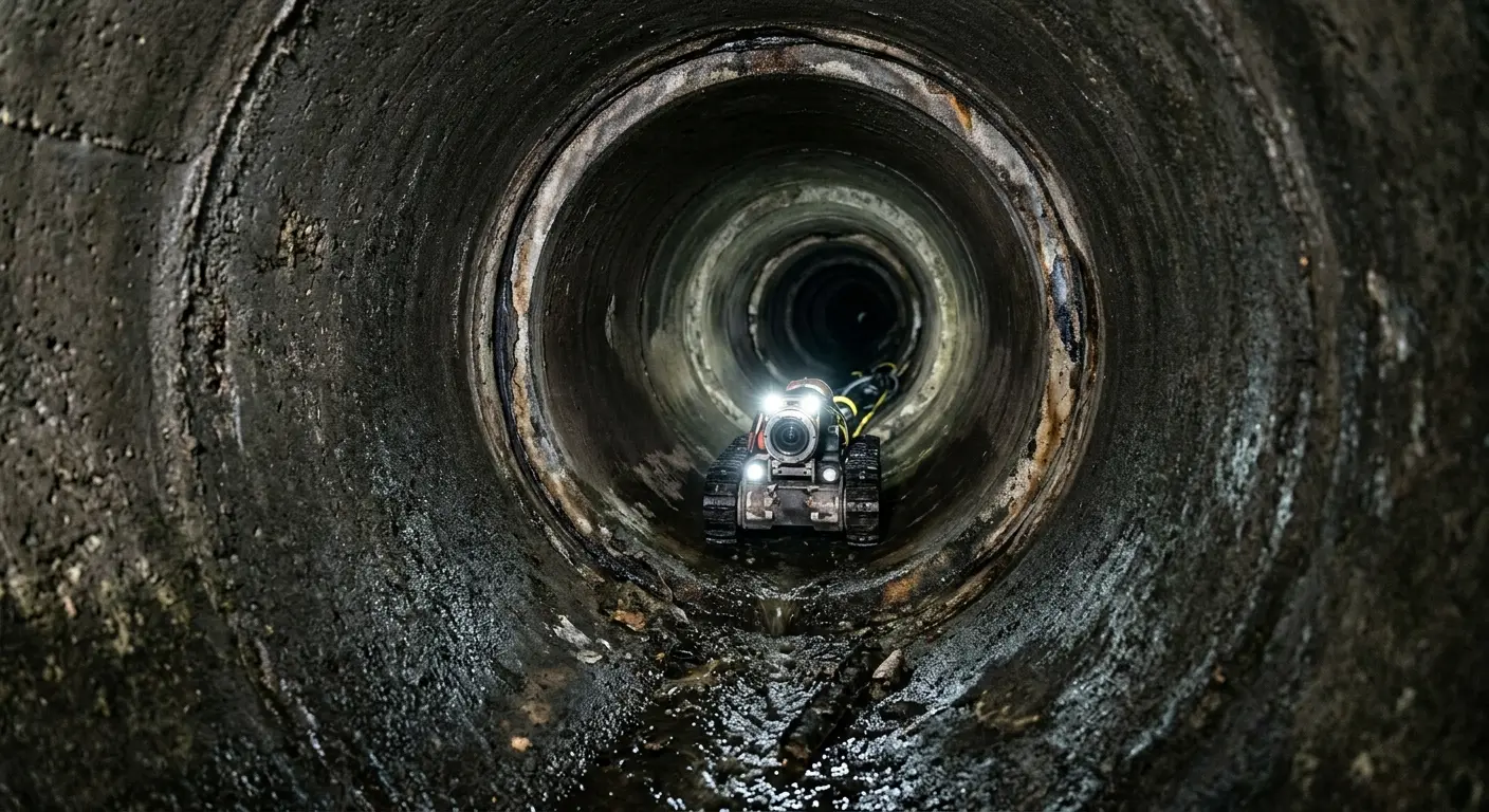 Robotic sewer camera inspecting pipe interior for Drain Snake Service in Irvington